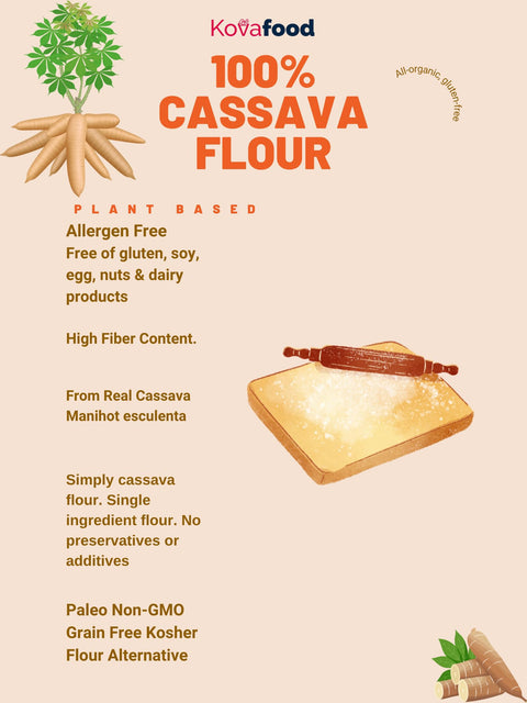 Kovafood Natural Cassava Flour, Gluten Free and Grain-Free Flour -4LBS